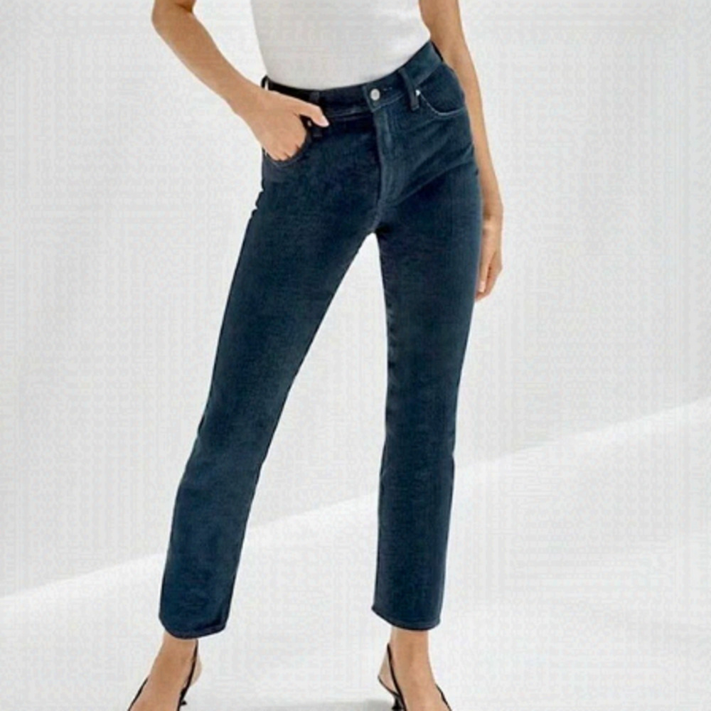 Aritzia Denim Forum The Arlo High Rise Straight Leg Blue Corduroy Pants